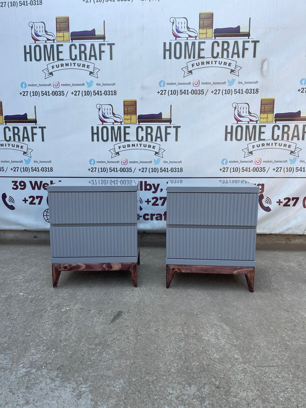 Lwazi- 2 Drawer Pedestals x 2 With Lines & Pine Legs (Grey)