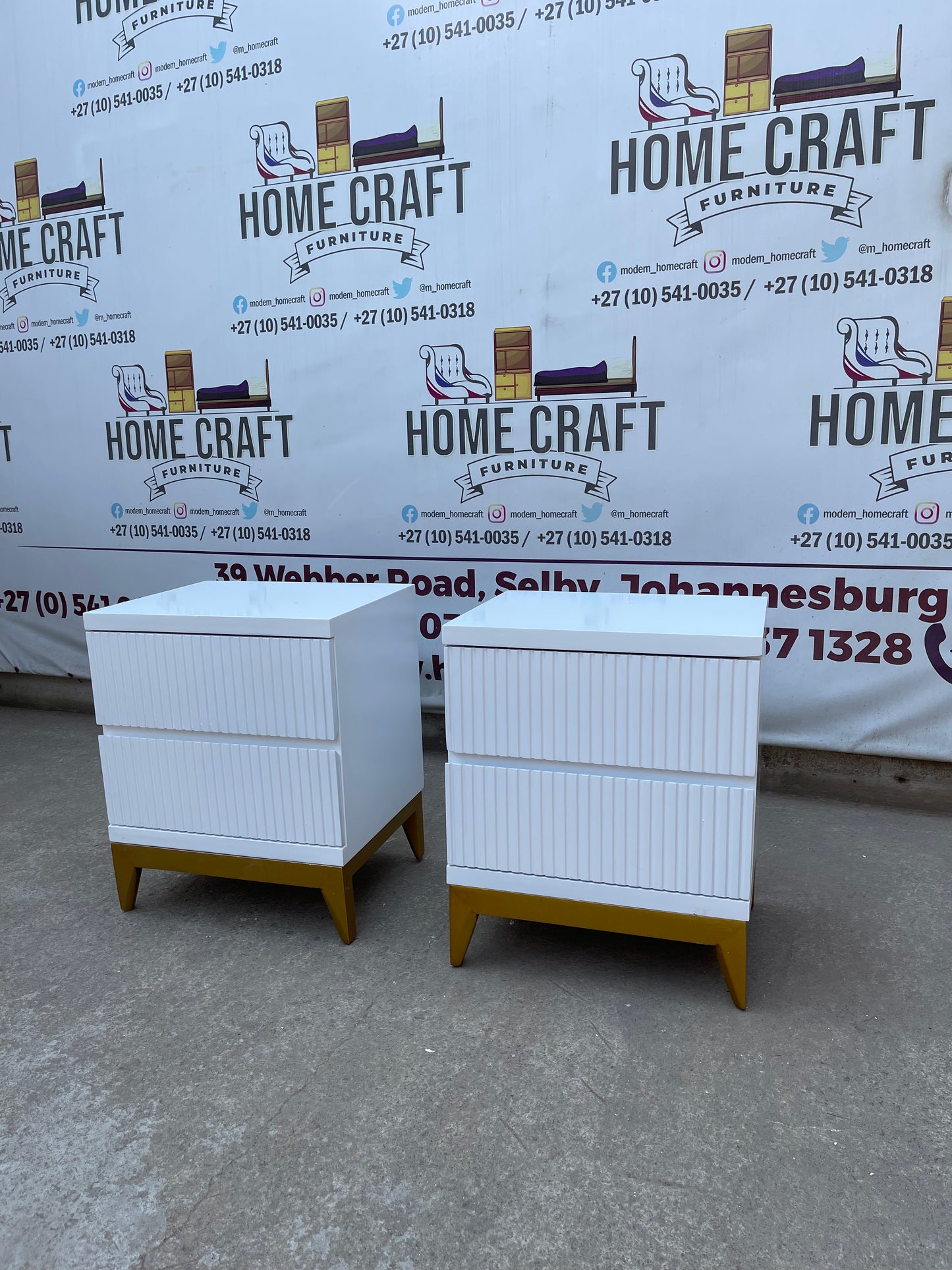 Lwazi- 2 Drawer Pedestals x 2 With Lines & Pine Legs (White)