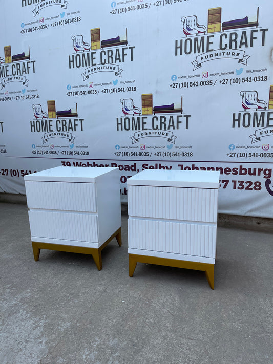 Lwazi- 2 Drawer Pedestals x 2 With Lines & Pine Legs (White)