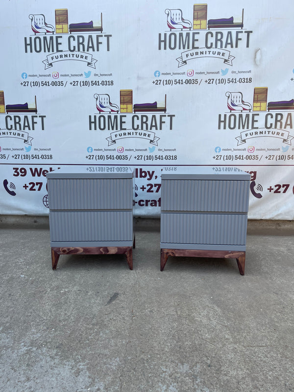 Lwazi- 2 Drawer Pedestals x 2 With Lines & Pine Legs (Grey)
