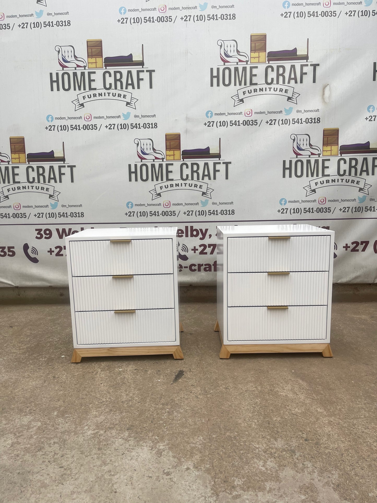 3 Drawer Pedestals With Flat Handles,  Lines Design & Pine Legs