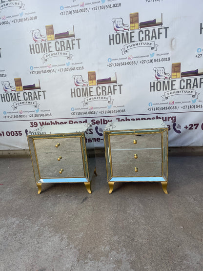Face In - 3 Drawer Mirror Pedestals With Gold Studs
