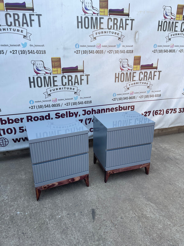 Lwazi- 2 Drawer Pedestals x 2 With Lines & Pine Legs (Grey)