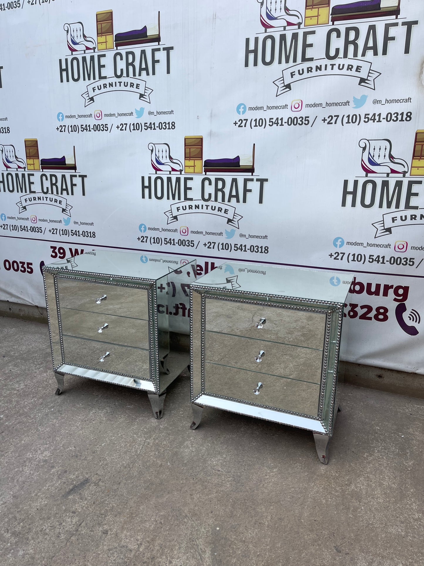 Face In - 3 Drawer Mirror Pedestals With Silver Studs