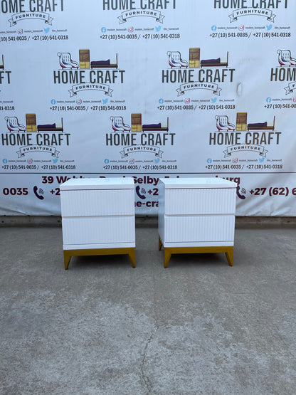 Lwazi- 2 Drawer Pedestals x 2 With Lines & Pine Legs (White)