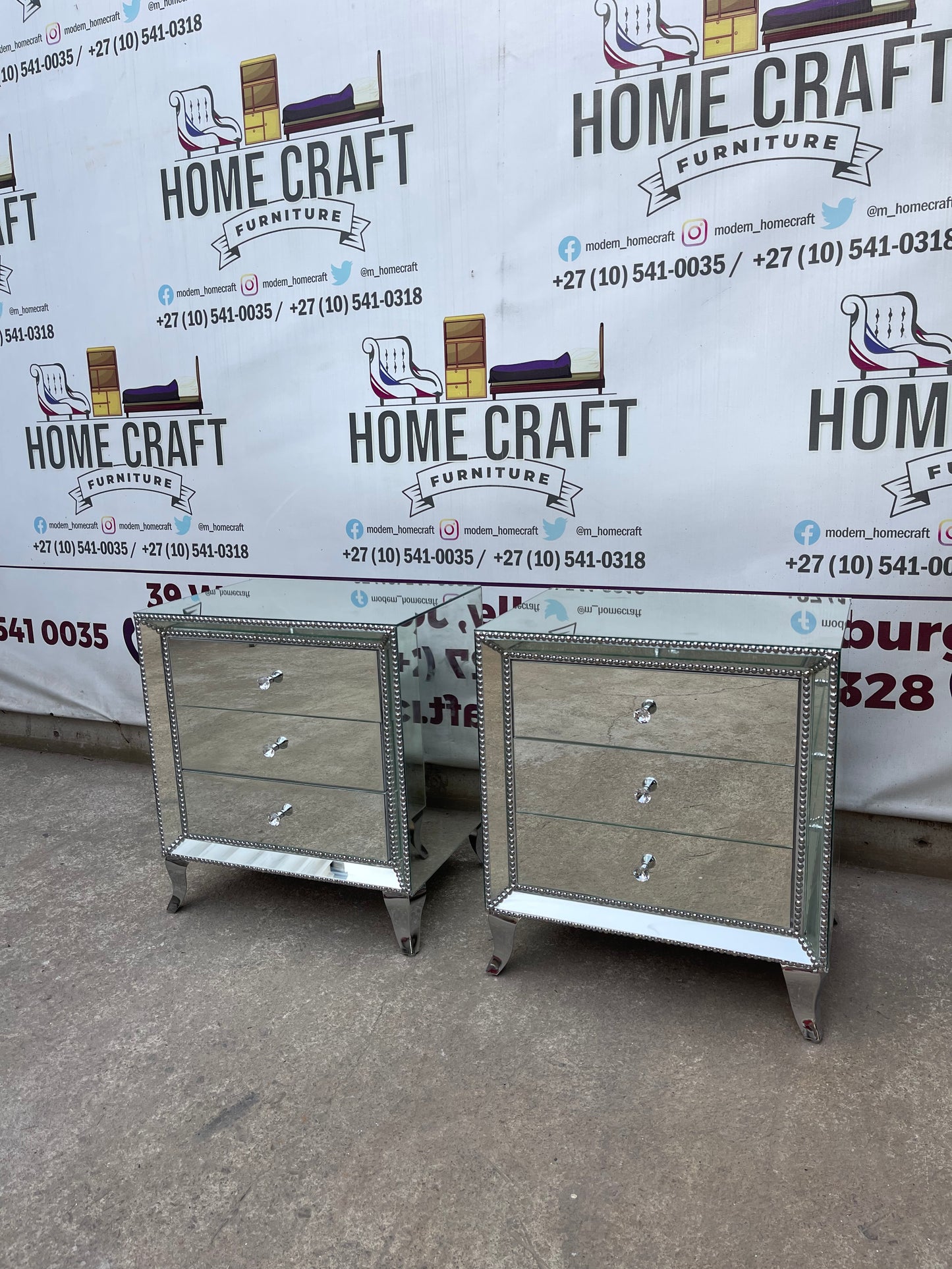 Face In - 3 Drawer Mirror Pedestals With Silver Studs