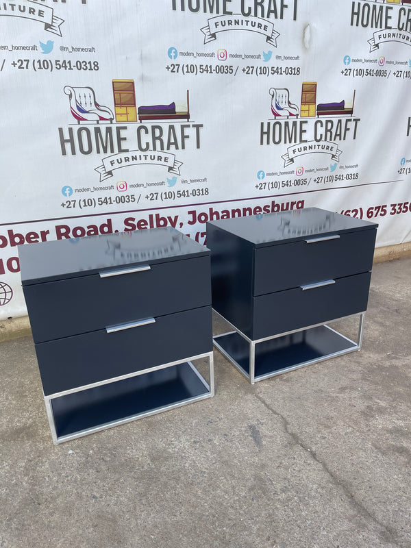 2 Drawer Pedestals x 2 With Flat Handles & Bottom Shelf