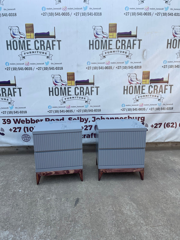 Lwazi- 2 Drawer Pedestals x 2 With Lines & Pine Legs (Grey)