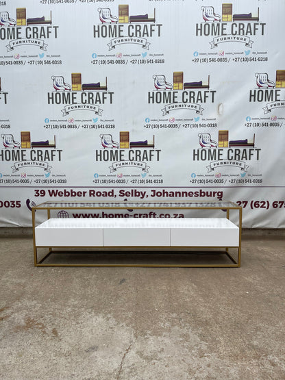 3 Drawer Tv Stand With Gold Frame & Glass Top