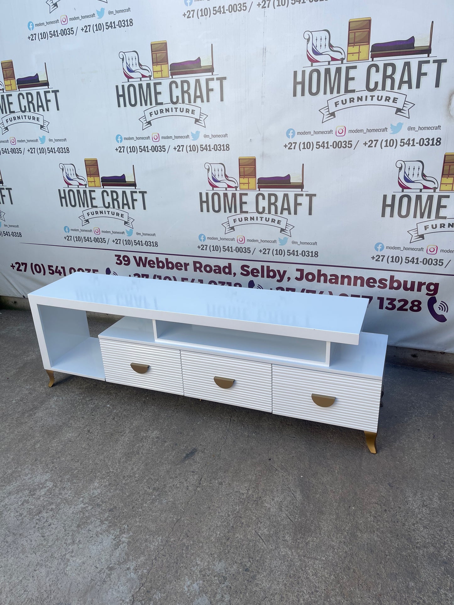 Left Sub Hoover Tv Stand - Half Moon Handles