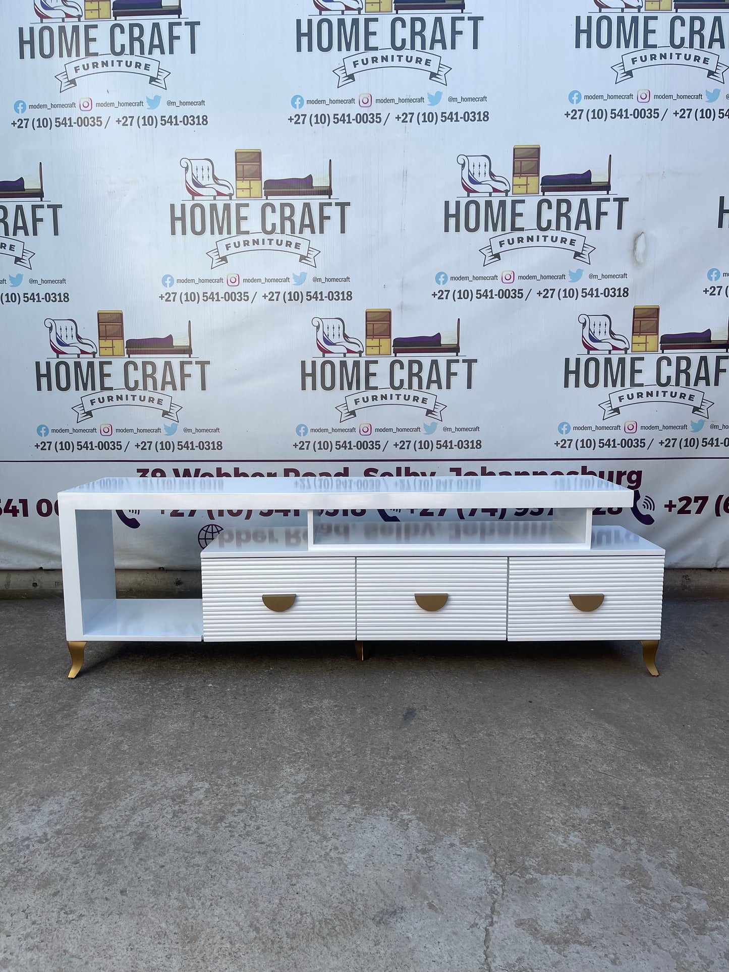 Left Sub Hoover Tv Stand - Half Moon Handles