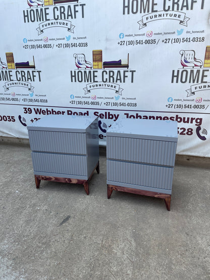 Lwazi- 2 Drawer Pedestals x 2 With Lines & Pine Legs (Grey)