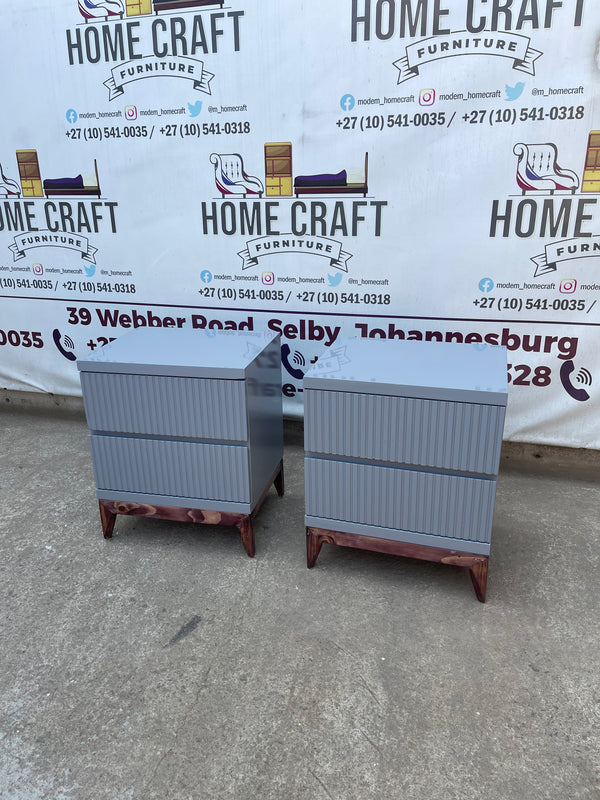 Lwazi- 2 Drawer Pedestals x 2 With Lines & Pine Legs (Grey)