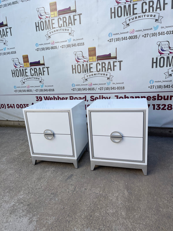 2 Drawer Pedestals With Moon Handles - Steel Face