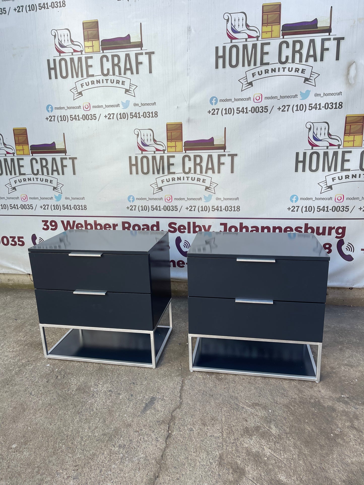 2 Drawer Pedestals x 2 With Flat Handles & Bottom Shelf