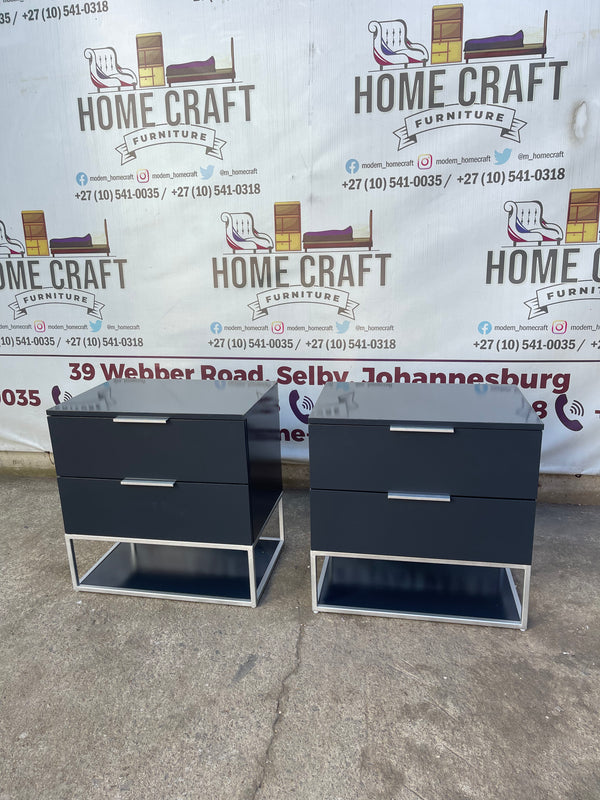 2 Drawer Pedestals x 2 With Flat Handles & Bottom Shelf