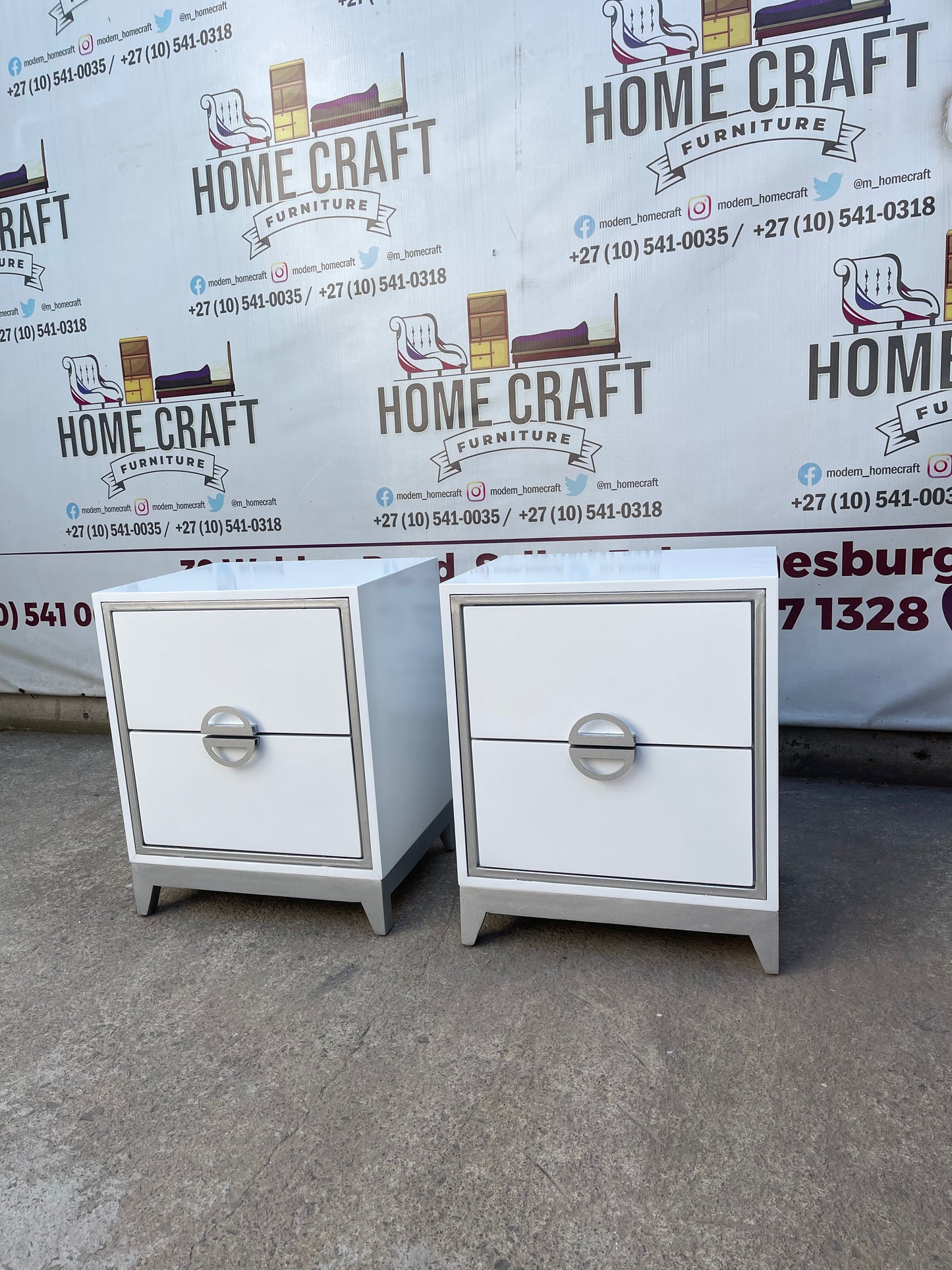 2 Drawer Pedestals With Moon Handles - Steel Face