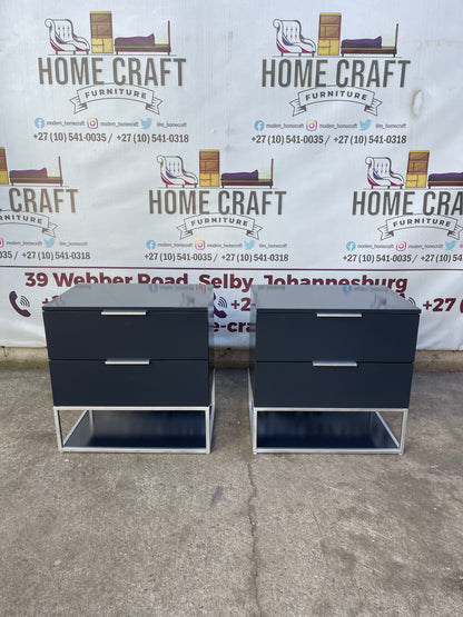 2 Drawer Pedestals x 2 With Flat Handles & Bottom Shelf